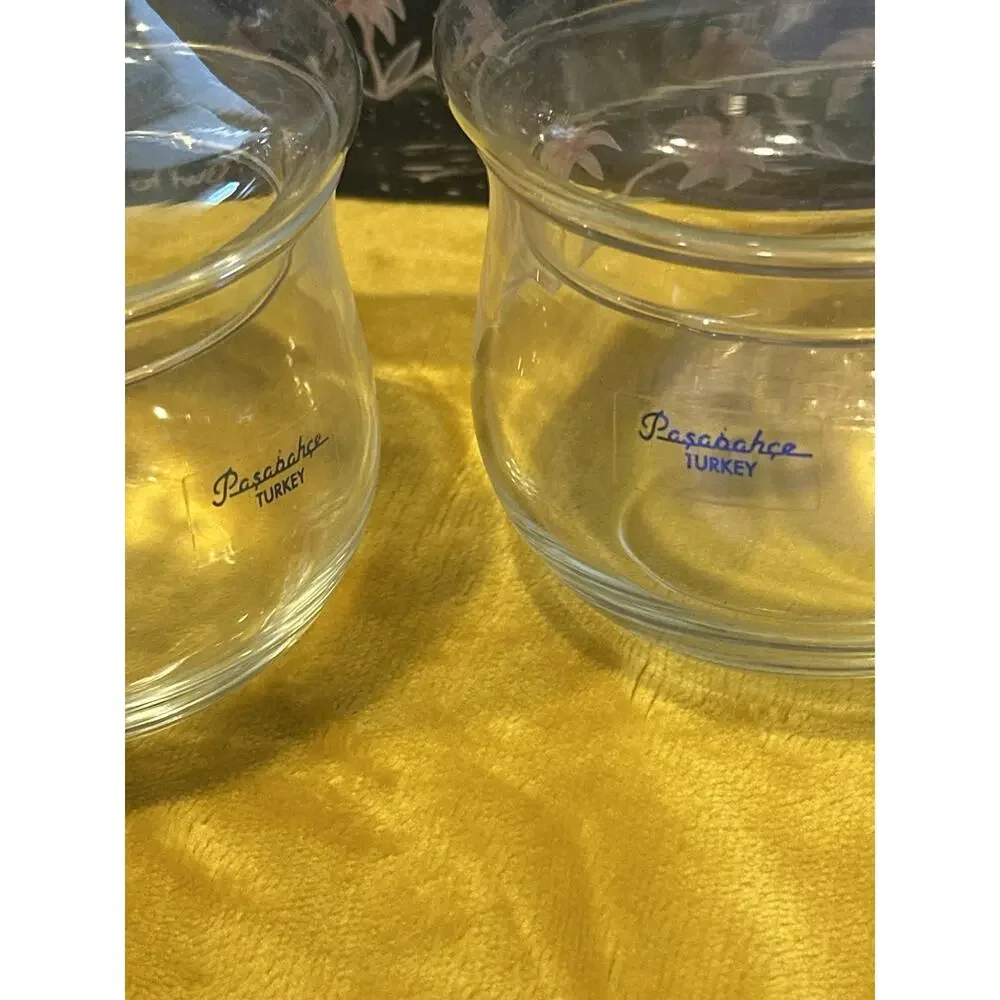 Stylesetter Pasabahce Turkey Set of 2 Glass Candy Dish Jar Lotus Flower Lid NIB